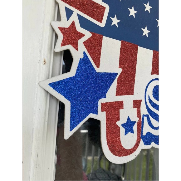 13” I Love The USA Heart My Country Stars Red White Blue Door Patriotic Sign - Picture 4 of 5